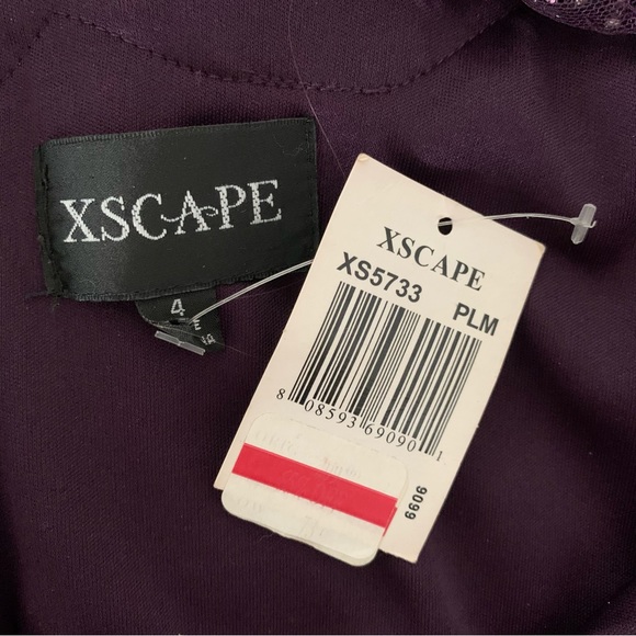 Xscape Plum Beaded Ruched Homecoming Dress Wedding Old Money Whimsigoth Fairy - Picture 4 of 6